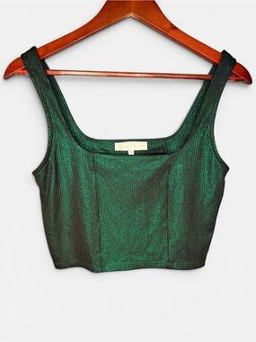 Corey Lynn Calter Emerald Green Metallic Crop Tank | Size Small